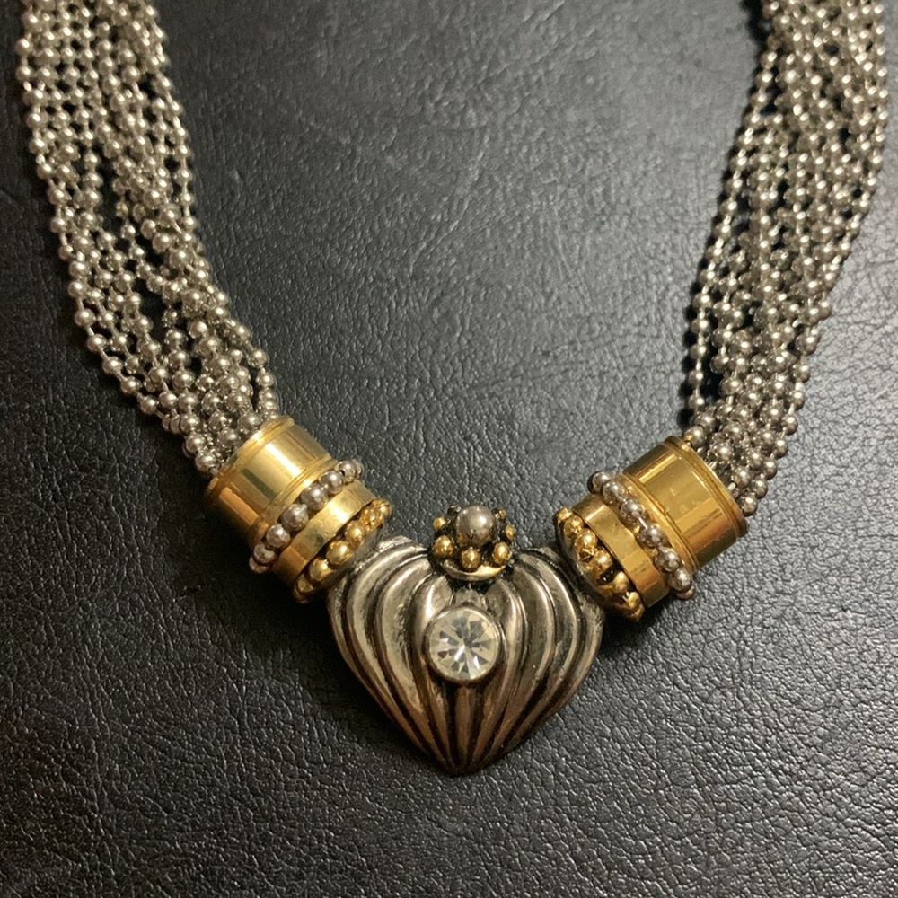 BEAUTIFUL.. HEART SILVER / GOLD 12 Strand beaded necklace
